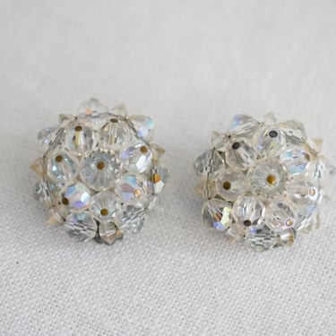 1960s Laguna AB Crystal Cluster Clip Earrings 