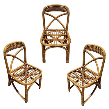 Restored Mid-century Rattan Dining Side Chairs with 