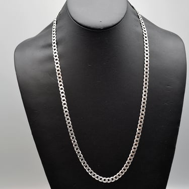 Long 90's Italy 925 silver curb chain rocker necklace, classic 24.25 inch faceted sterling links necklace 