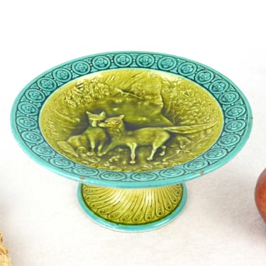 Steingut Fußschale um 1900 Füchse Relief Schale Keramikschale Pottery Vintage Design Keramikschale Servierschale Obstteller Schale 