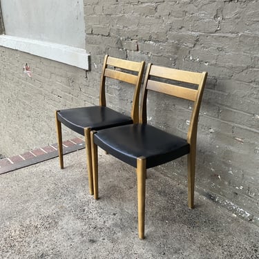 Pair of MCM Maple & Vinyl Chairs