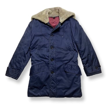 Vintage 1950s Rayon Gabardine BARNSTORMER Coat ~ size S to M ~ Mackinaw ~ Hooded / Hood ~ Hunting Jacket ~ 