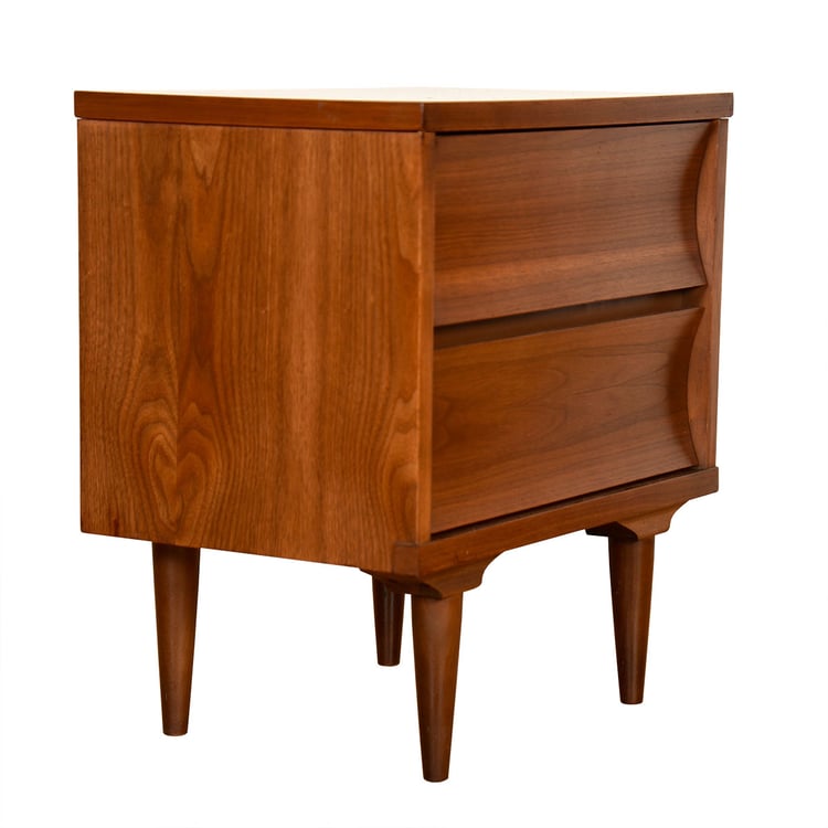 MCM Night Stand End Table with Two Drawers in Walnut Modern Mobler