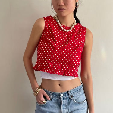 Vintage 70s Lanz cotton polkadot cropped sleeveless blouse