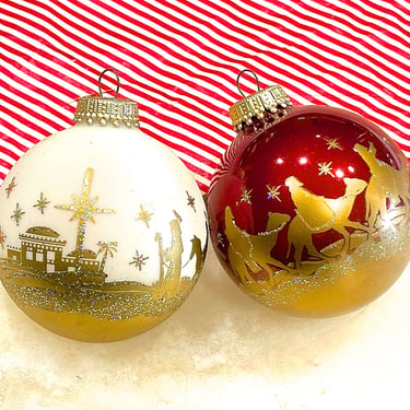 VINTAGE: 2pcs - Krebs Glass Ornaments - Blue Ornaments - Christmas Decor - Holiday - SKU 00035677 