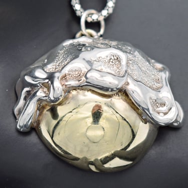 Avant Garde 60's sterling vermeil cloudy globe pendant, Brutalist 925 silver world necklace 