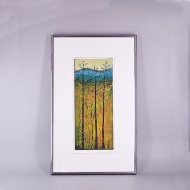 Colors of Fall Forest Trees Colorado Scene Linocut + Hand Painting by J.Heath Autumn 56/65 Signed 
