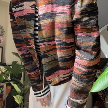 VTG 80s Woven Tapestry Cropped Jacket with Puff Sleeve 