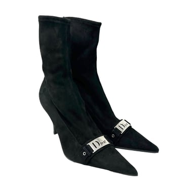 Dior Black Suede Logo Heel Boots