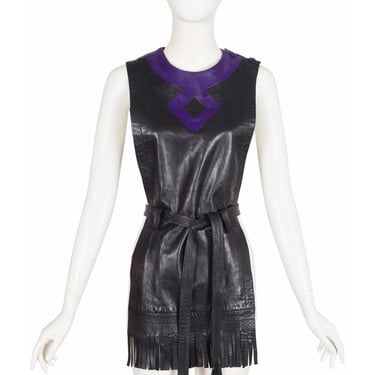 Pierre Cardin 1960s Vintage Space Age Purple & Black Lambskin Tabard Tunic 