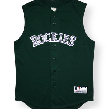 Vintage 90s Majestic Colorado Rockies Baseball Made in USA Green Alternate Sleeveless MLB Jersey Size Large/XL 