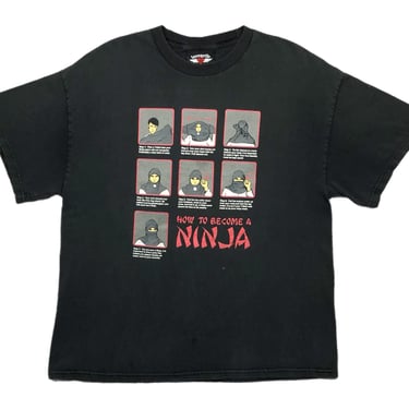 Vintage 90s/Y2K Loungefly “How To Become A Ninja” Funny Cartoon Style Graphic T-Shirt Size Large/XL 