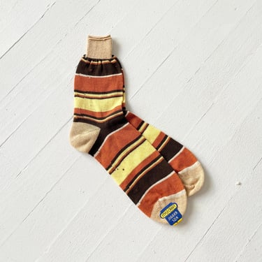 1950s Brown and Yellow Striped Cotton Socks 