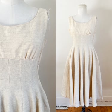 Vintage 1950s Cream Wool Fit and Flare Dress / XS-S 