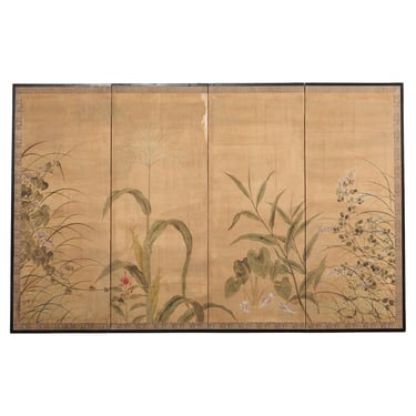 Japanese Meiji Four Panel Screen After Tawaraya Sotatsu