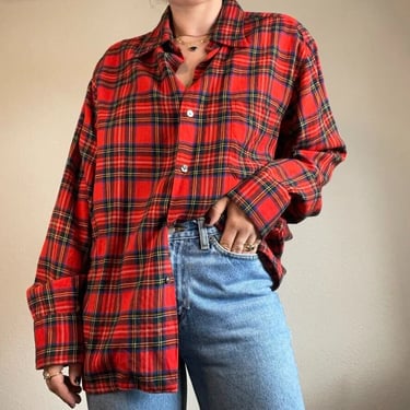 Vintage Escape From the Ordinary Norm Thompson Woven in Scotland Plaid Flannel Button Down Shirt XL 