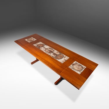 Danish Modern Expansion Dropleaf Dining Table in Teak w/ Tile Inlay by Poul H. Poulsen for Gangsø Møbler, Denmark, c. 1970's 