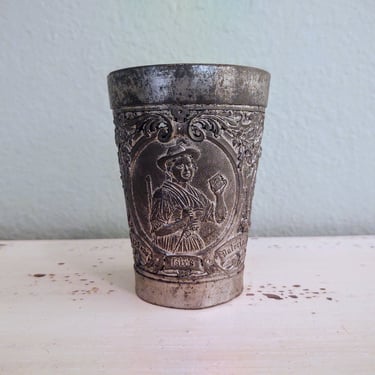 Vintage Antique F & M Pewter Relief Cup Made in Germany "Foundation for the Fatherland" 