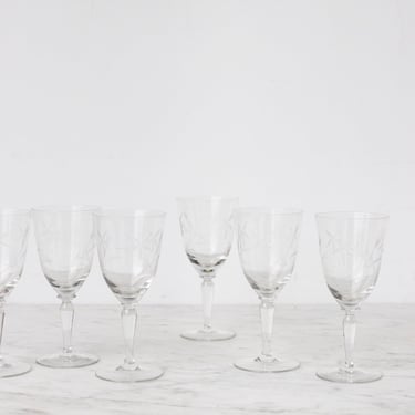 Vintage Cut Glass Wine Glass Set of 6