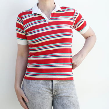 Vintage 80s Red Striped Polo Shirt - Small - Rugger Beachwear by Gant 