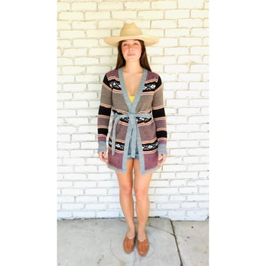 Echo Park Cardigan Sweater // vintage 70s knit hippie dress blouse hippy 1970s tunic space dye belt // S/M 