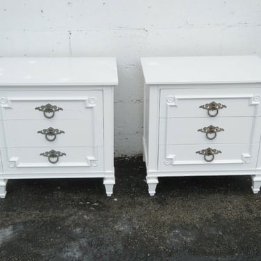 John Widdicomb French Shabby Chic Painted Pair of Nightstands End Tables 2911