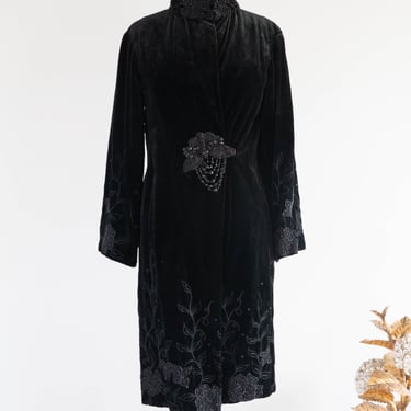 Exquisite 1920's Black Velvet Opera Coat With Jet Embroidery From Au Bon Marche' Paris