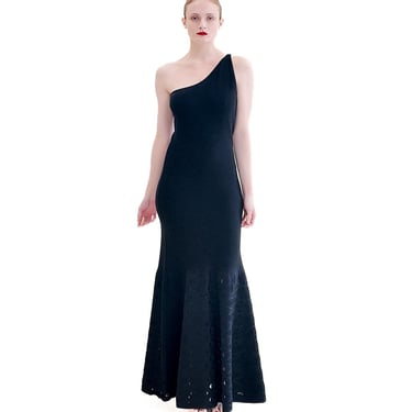 Chanel by Karl Lagerfeld Spring 2012 Black Knit One Shoulder Gown with Knit Cutout Detail 