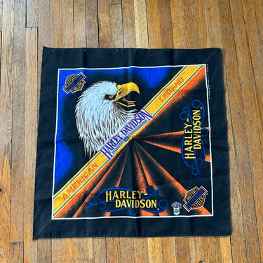 Vintage 80s Harley Davidson Bandana Eagle American Legend Black Motorcycle 