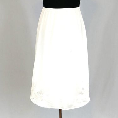 80s 90s Pale Beige Half Slip - Appliqued Lace Flowers - Lorraine Skirt Slip - Vintage 1980s 1990s - S 