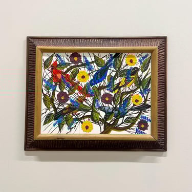 Original Oil Painting of Birds on a Branch by Gesner Abelard 