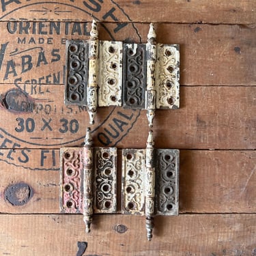 Set of 4 Ca. 1880s Clark Mfg Steeple Tip Door Hinges 4” x 3.5.” 