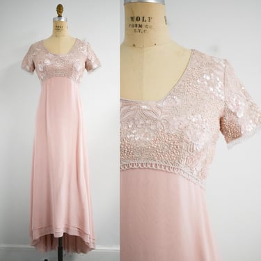 1990s Naeem Khan Rose Pink Beaded Gown 