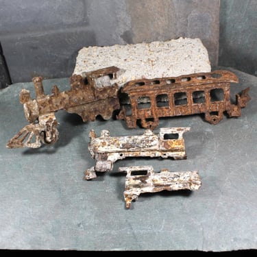 Set of 4 Antique Rusty Train Pieces | Perfect as Art Pieces or for Assemblage | Antique Toy Train Pieces  | Bixley Shop 