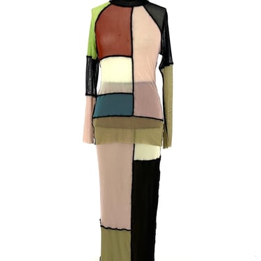 Jean Paul Gaultier Mesh Colorblock Skirt Set