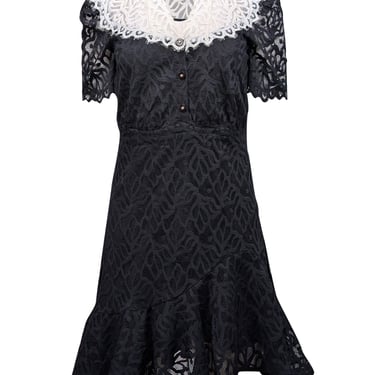 Sandro - Black Lace w/ White Wide Lace Collar Dress Sz 4