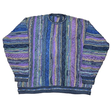 Vintage 90's Coogi Style Sweater | Jumper Cable Knitwear Pullover Sweater | Multi Color Crewneck Jumper | Cosby Biggie Size 4X 