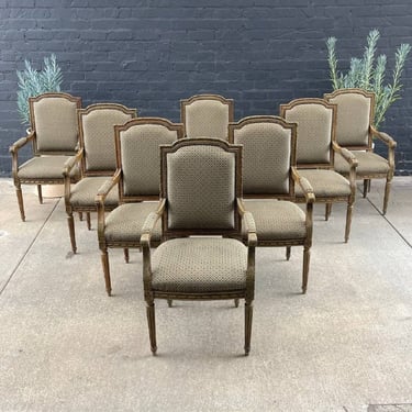 Set of 8 Vintage French Louis XV Sculpted Arm Chairs, c.1960’s 