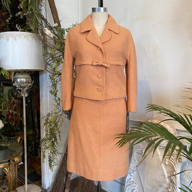 1950s suit, 2 piece set, orange wool, vintage 50s suit, Jackie o, small medium, skirt and jacket, mrs maisel style, classic women's suit, 27 