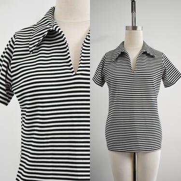1970s Black and White Striped Knit Pullover Shirt 
