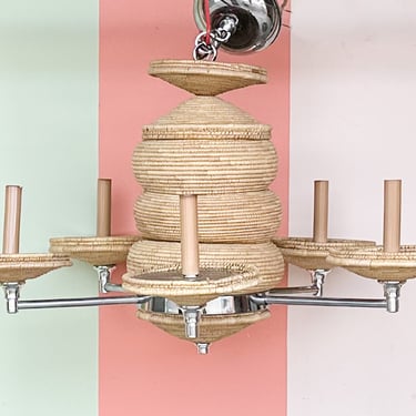 Chrome and Rattan Chandelier