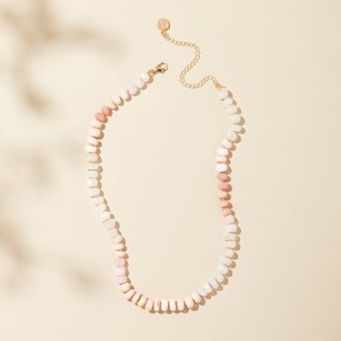 Pink Opal Gemstone Necklace, Morganite Beaded Necklace, Colorful Beaded Necklace, Multicolor Beaded Necklace, October Birthstone Necklace 