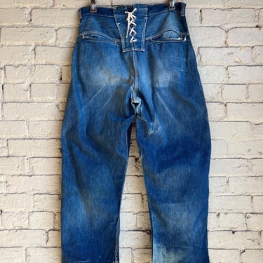 32” Waist, Vintage 1950s Lace Back Jeans, Workwear, Sailor 