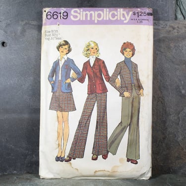 1974 Simplicity #6619 Junior/Teen Suit & Jacket Pattern | | Complete, Uncut, Factory Folded Pattern in Original Envelope | Bixley Shop 