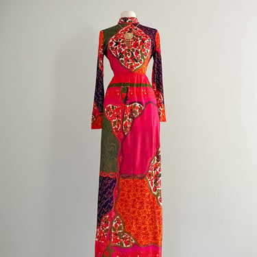 Rad 1960's Bold Paisley Print Maxi Dress / Sz M