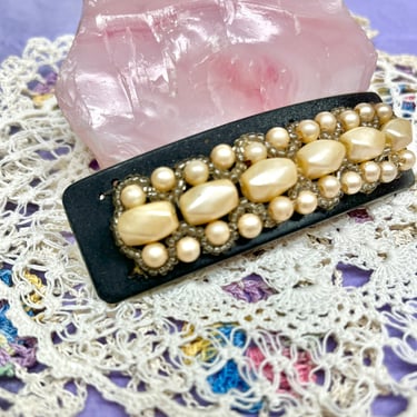 Large Vintage Hair Clip, Faux Pearls, Baroque, Seed Beads 