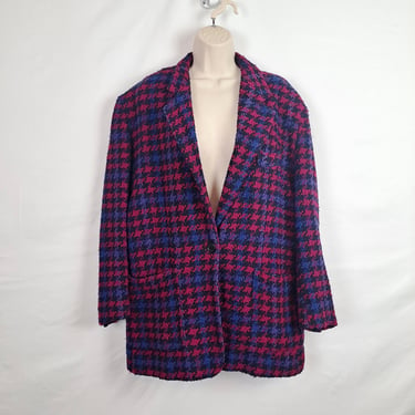 Vintage 90s Pink, Purple, & Blue Houndstooth Blazer 