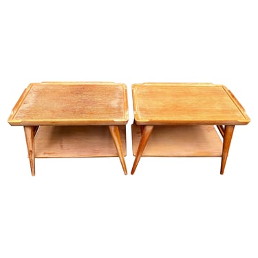 Pair of Vintage Cerused White Oak End Tables / Night Stands, USA, 1953