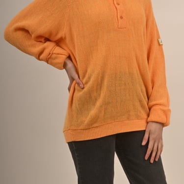 1970s Bright Orange Acrylic Jantzen Sweater &quot;League Winners '85&quot;