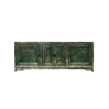 Distressed Dark Green Lacquer Low TV Stand Table Cabinet Credenza cs7578E 